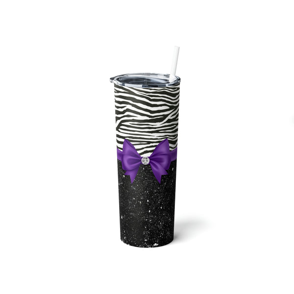 Skinny Tumbler, 20oz-Glam Purple Bow-Zebra-Black Glitter