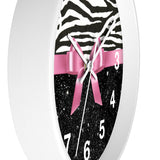 Wall Clock-Glam Pink Bow-Zebra-Black Glitter