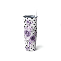 Skinny Tumbler, 20oz-Soft Purple Floral-Black Polka Dots-White