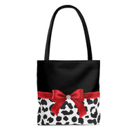 Tote Bag-Glam Red Bow-Snow Leopard-Black