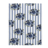 Velveteen Plush Blanket-Stormy Blue-Floral Pinstripes