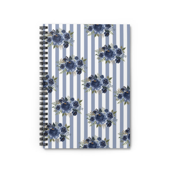 Spiral Notebook-Stormy Blue-Floral Pinstripes-Ruled Lined