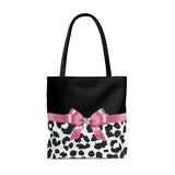 Tote Bag-Glam Pink Bow-Snow Leopard-Black