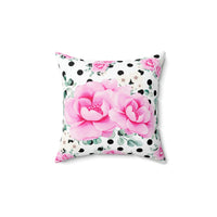 Square Pillow-Magenta Pink Floral-Black Polka Dots-White