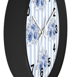 Wall clock-Soft Blue-Floral Pinstripes