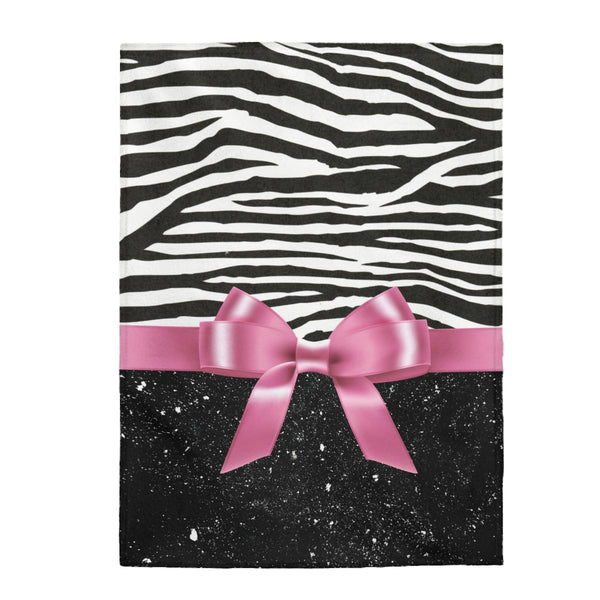 Velveteen Plush Blanket-Pink Bow-Zebra-Black Glitter