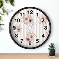 Wall clock-Neutral Browns-Floral Pinstripes