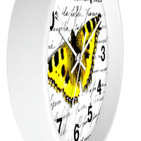 Wall Clock-Yellow Butterfly-Illegible Cursive-10"x10"in