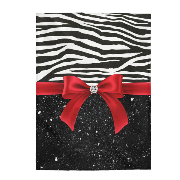 Velveteen Plush Blanket-Glam Red Bow-Zebra-Black Glitter