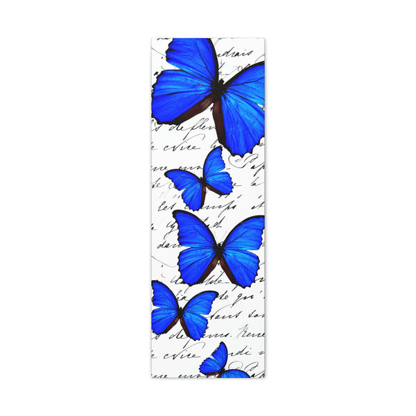 Canvas Art Panel 12"X36"in-Royal Blue Butterflies-Illegible Cursive-Variant 3