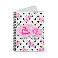 Small Spiral Notebook, 6x8in-Magenta Pink Floral-Black Polka Dots-White