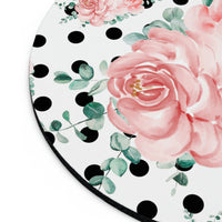 Mouse Pad-Lush Pink Floral-Black Polka Dots-White