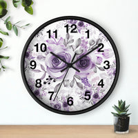 Wall Clock-Soft Purple-Floral Stencil-White