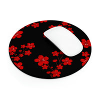 Mouse Pad-Red Floral Blossoms-Black