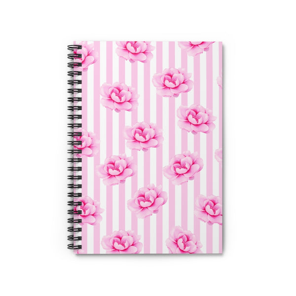 Spiral Notebook -Magenta Pink-Floral Pinstripes-Ruled Lined