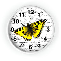 Wall Clock-Yellow Butterfly-Illegible Cursive-10"x10"in