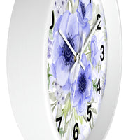 Wall Clock-Soft Blue Floral-Blue Stencil-White