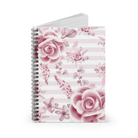 Small Spiral Notebook, 6x8in-Soft Pink Floral Mauve-Horizontal Stripes-White