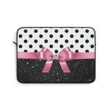 Laptop Sleeve-Pink Bow-Black Polka Dots-Black Glitter