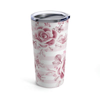 Tumbler 20oz-Soft Pink Floral Mauve-Horizontal Stripes-White