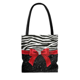 Tote Bag-Glam Red Bow-Zebra-Black Glitter