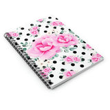 Small Spiral Notebook, 6x8in-Magenta Pink Floral-Black Polka Dots-White