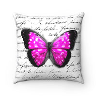 Square Pillow-Magenta Butterfly-Illegible Cursive