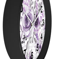 Wall Clock-Soft Purple-Floral Stencil-White