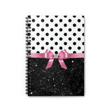 Small Spiral Notebook, 6x8in-Glam Pink Bow-Black Polka Dots-Black Glitter