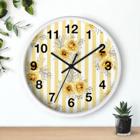 Wall clock-Yellow Floral Pinstripes