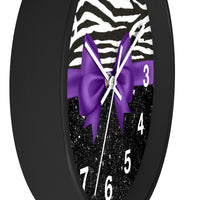 Wall Clock-Glam Purple Bow-Zebra-Black Glitter