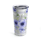 Tumbler 20oz-Soft Blue Floral-Soft Blue Horizontal Stripes-White