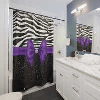 Shower Curtains-Glam Purple Bow-Zebra-Black Glitter