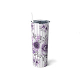 Skinny Tumbler, 20oz-Soft Purple Floral-Soft Purple Pinstripes-White