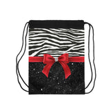 Drawstring Bag-Glam Red Bow-Zebra-Black Glitter