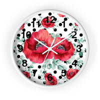 Wall Clock-Rouge Red Floral-Black Polka Dots-White