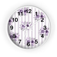 Wall clock-Stormy Purple-Floral Pinstripes