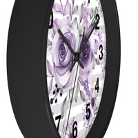 Wall Clock-Soft Purple Floral-Soft Purple Horizontal Stripes-White