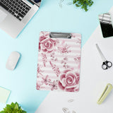 Clipboard-Soft Pink Floral Mauve-Horizontal Stripes-White