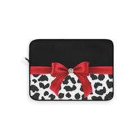 Laptop Sleeve-Glam Red Bow-Snow Leopard-Black