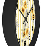 Wall clock-Yellow Floral Pinstripes