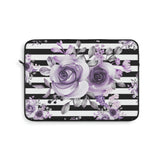 Laptop Sleeve-Soft Purple Floral-Black Horizontal Stripes-White