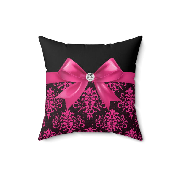 Square Pillow-Glam Passion Pink Bow-Passion Pink Lace-Black