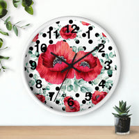 Wall Clock-Rouge Red Floral-Black Polka Dots-White