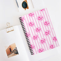 Spiral Notebook -Magenta Pink-Floral Pinstripes-Ruled Lined