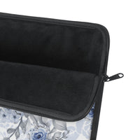 Laptop Sleeve-Stormy Blue-Floral Stencil-White
