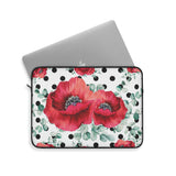 Laptop Sleeve-Rouge Red Floral-Black Polka Dots-White