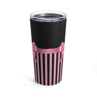 Tumbler 20oz-Glam Pink Bow-Black Pink Pinstripes-Black