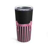 Tumbler 20oz-Glam Pink Bow-Black Pink Pinstripes-Black