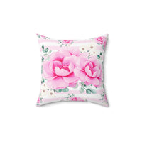 Square Pillow-Magenta Pink Floral-Pink Horizontal Stripes-White